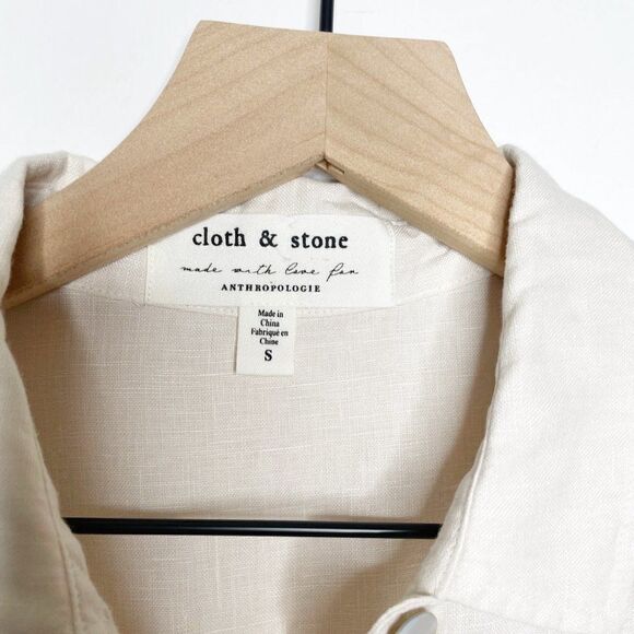 Anthropologie Cloth & Stone Linen Romper Button Down Short Sleeve Beige Size S - Picture 6 of 7